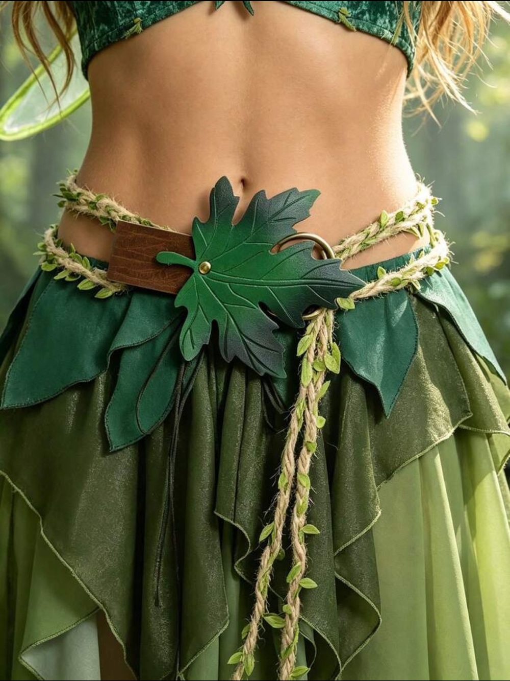 Green Leaf Waist Belt - Boho Forest Fairy Style - New